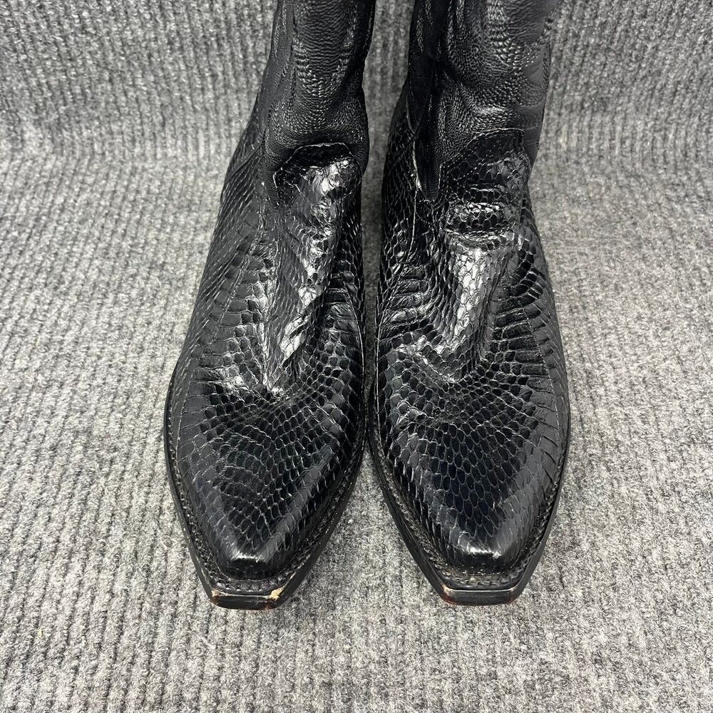 Los Altos Genuine Python Snakeskin Leather Black Western Cowboy Boots Men 6.5 EE - Picture 5 of 10